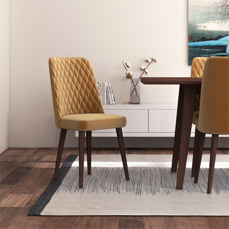 Annabelle 9-Piece Modern Dining Room Solid Wood Table and Gold Velvet Chair Set