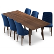 Ava Solid Wood Dining Room Table and Blue Velvet Chair Set