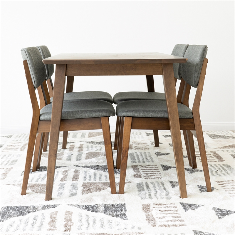 Alma Modern Small Solid Wood Walnut Kitchen & Dining Room Table and Chairs for 4