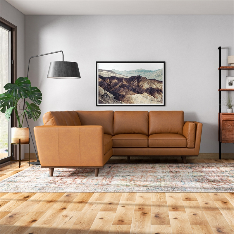 Everdale Modern Living Room Symmetrical Corner Tan Leather Sectional Sofa