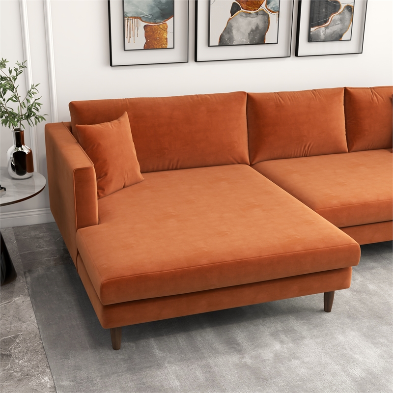 Denise Modern Living Room Orange Velvet Corner Left-Facing Sectional Sofa