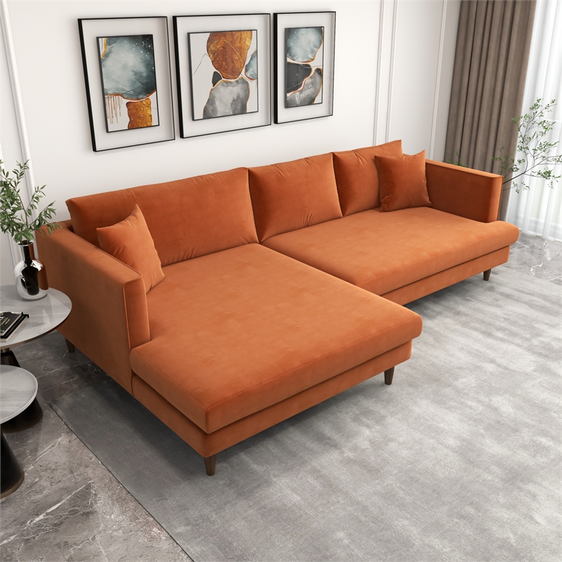 Denise Modern Living Room Orange Velvet Corner Left-Facing Sectional Sofa