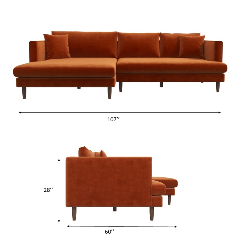 Denise Modern Living Room Orange Velvet Corner Left-Facing Sectional Sofa