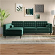 Marcus Living Room Pillow Back Green Velvet L-Shaped Sectional Couch