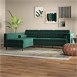 Marcus Living Room Pillow Back Green Velvet L-Shaped Sectional Couch