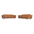 Ferris Mid-Century Pillow Back Leather Sofa Set in Tan