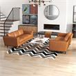 Ferris Mid-Century Pillow Back Leather Sofa Set in Tan