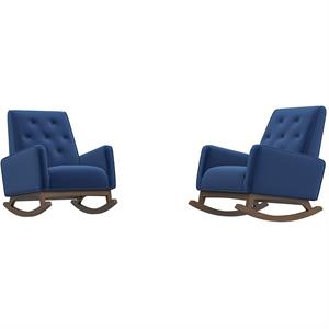 Walker Pillow Back Velvet Indoor Nursery Rocking Chair in Blue (Set of 2)