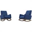 Walker Pillow Back Velvet Indoor Nursery Rocking Chair in Blue (Set of 2)