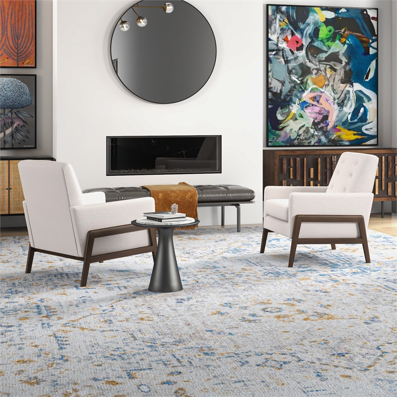 Sophia Mid-Century Modern Living Room Cream Linen Accent Armchair Set of 2
