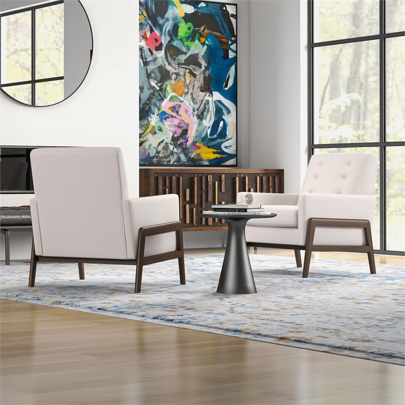 Sophia Mid-Century Modern Living Room Cream Linen Accent Armchair Set of 2
