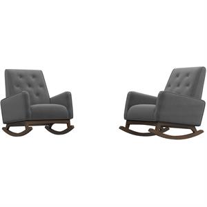 Walker Pillow Back Fabric Linen Nursery Rocking Chair in Dark Gray (Set of 2)