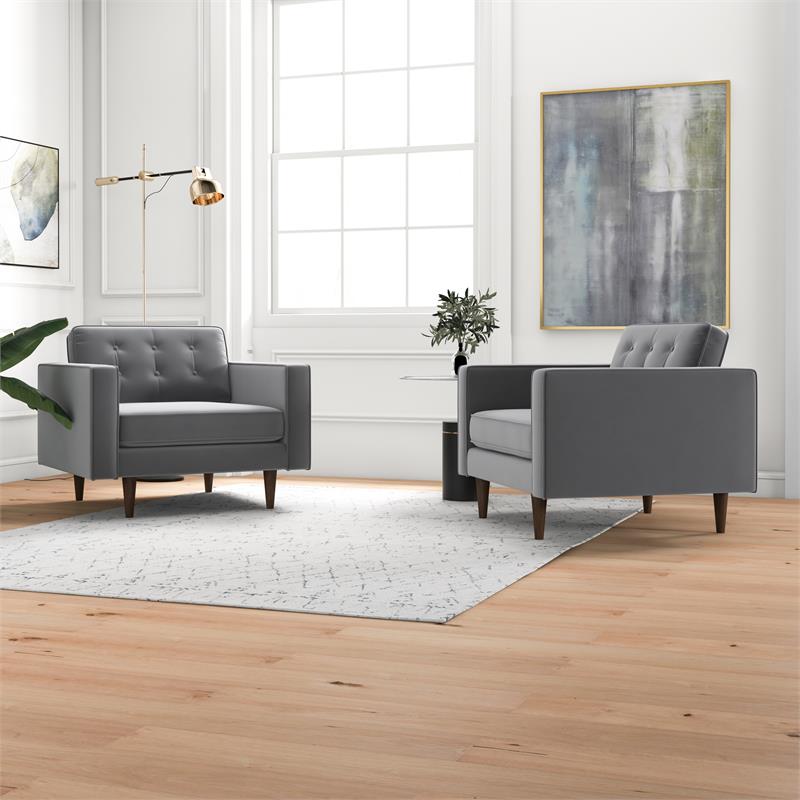 Karmen Mid-Century Pillow Back Velvet Lounge Chair in Gray (Set of 2)