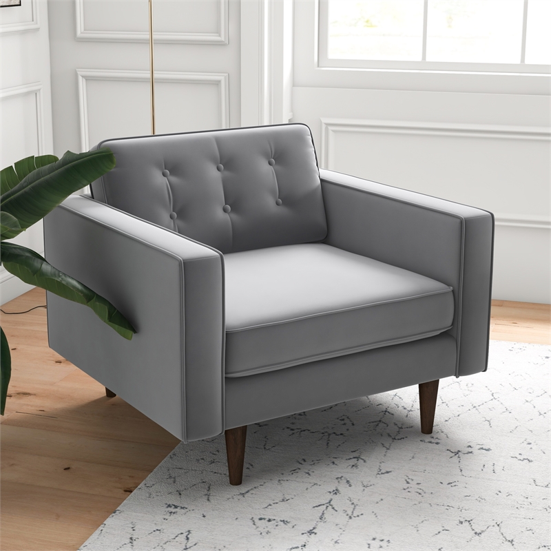 Karmen Mid-Century Pillow Back Velvet Lounge Chair in Gray (Set of 2)