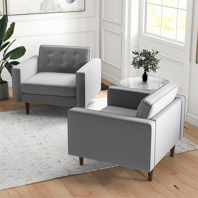 Karmen Mid-Century Pillow Back Velvet Lounge Chair in Gray (Set of 2)
