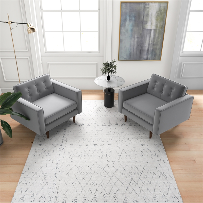 Karmen Mid-Century Pillow Back Velvet Lounge Chair in Gray (Set of 2)
