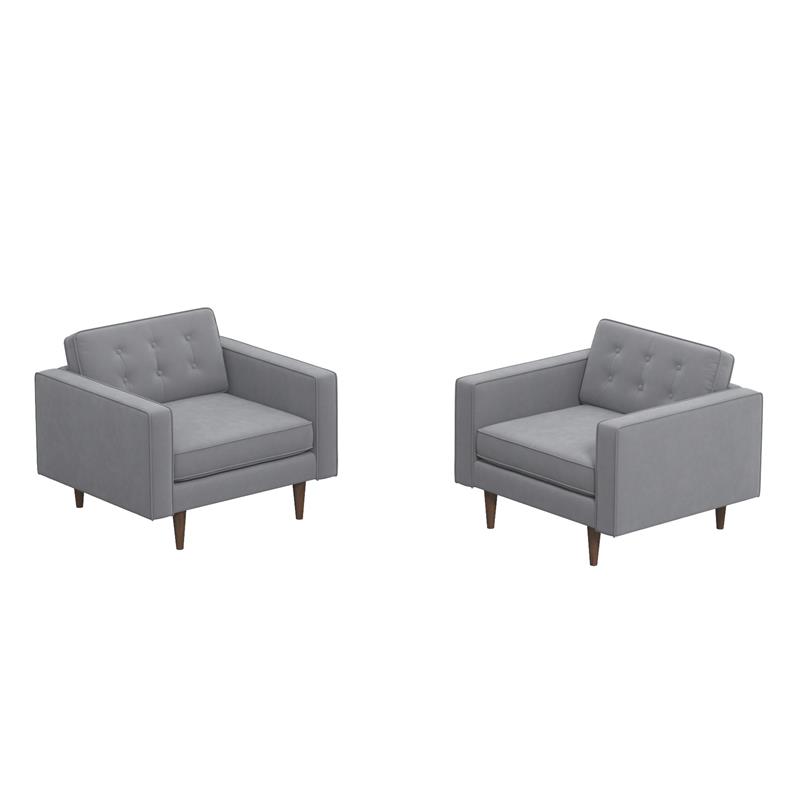 Karmen Mid-Century Pillow Back Velvet Lounge Chair in Gray (Set of 2)