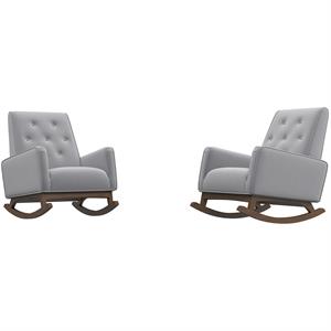 Walker Pillow Back Fabric Indoor Nursery Rocking Chair in Light Gray (Set of 2)