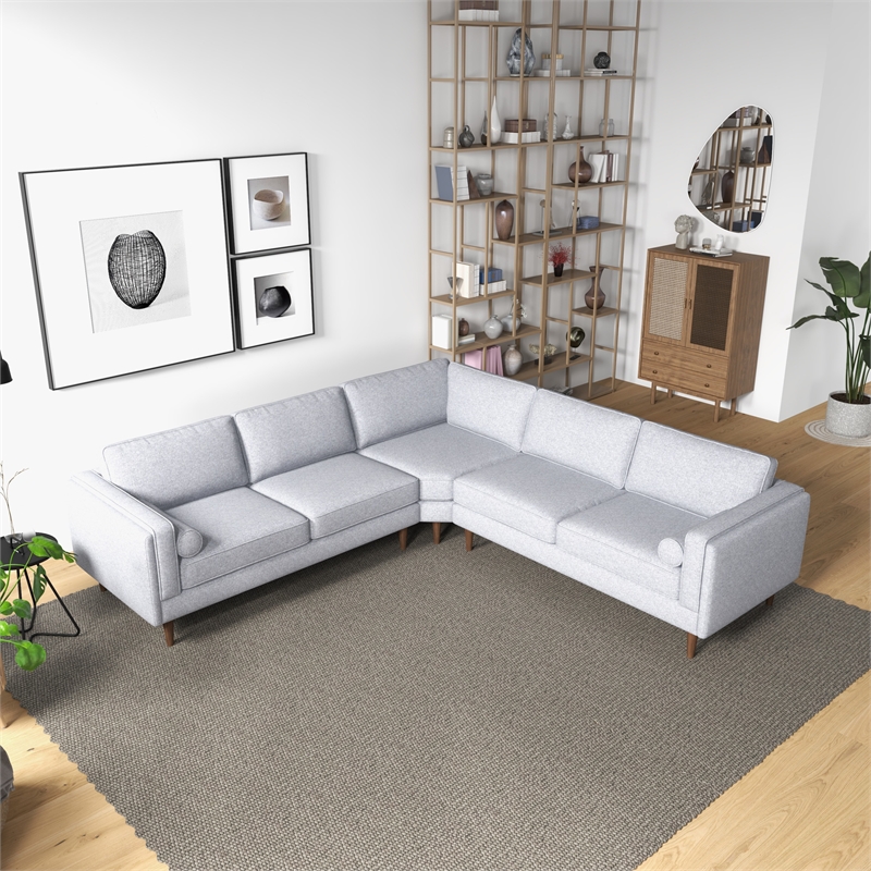 Marinelli Modern L-Shaped Pillow Back Fabric Corner Sofa in Light Grey