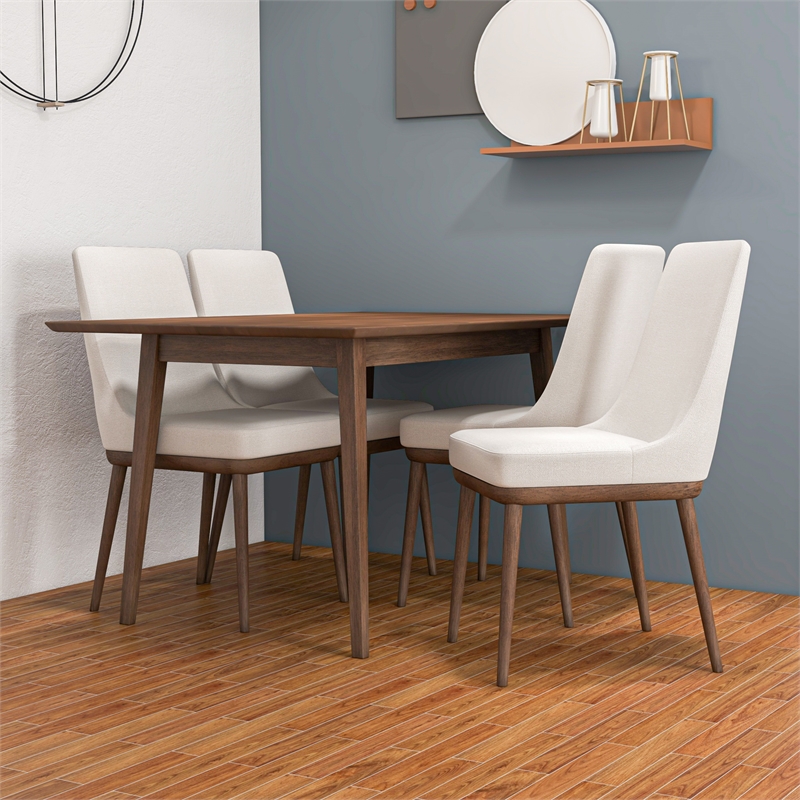 Resam Modern 5 Piece Solid Wood Dining Room & Kitchen Set Walnut Brown