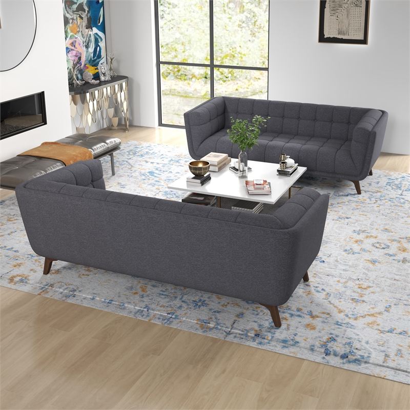Kartmes Mid Century Modern Furniture Style Linen Sofa Set in Dark Gray