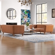 Kartmes Mid Century Modern Furniture Style Leather Sofa Set in Cognac Tan