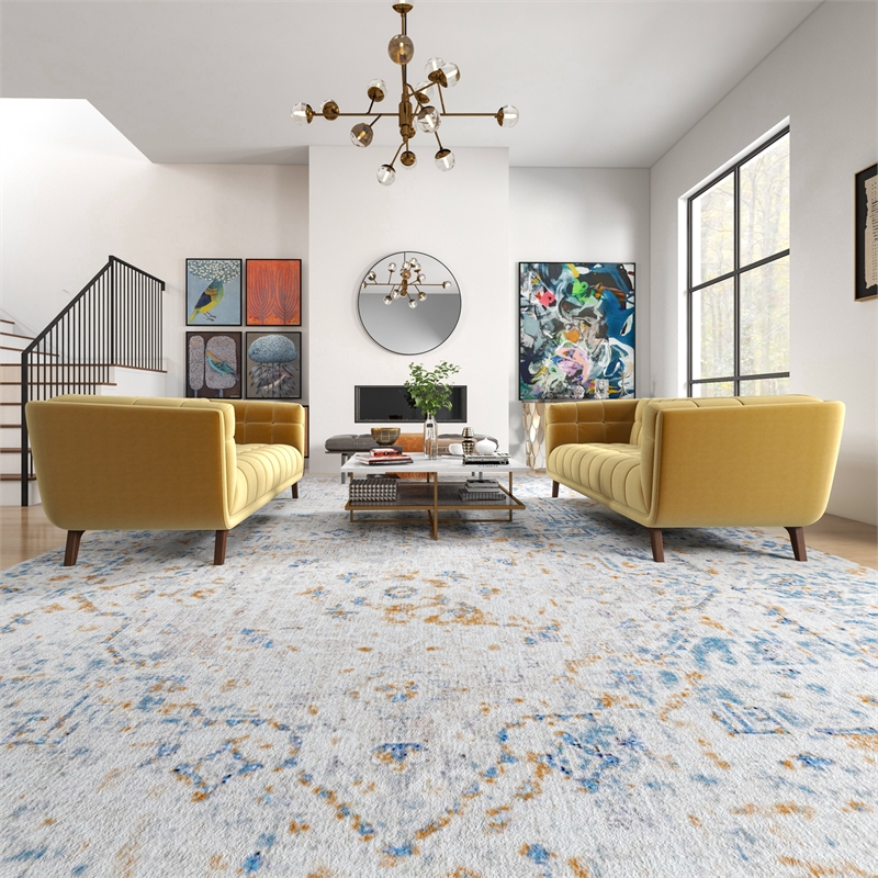 Kartmes Mid-Century Modern Living Room Velvet Sofa Set in Gold