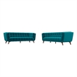 Kartmes Mid-Century Modern Living Room Velvet Sofa Set in Turquoise