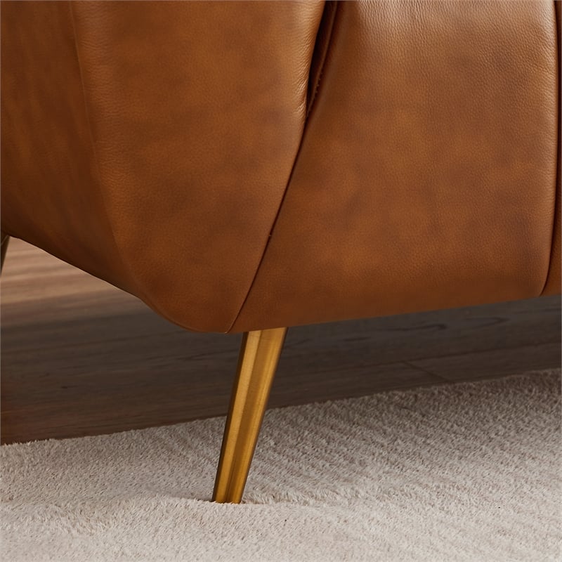 Clodette Mid Century Modern Living Room Genuine Leather Cognac Tan Sofa