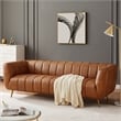 Clodette Mid Century Modern Living Room Genuine Leather Cognac Tan Sofa
