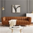 Clodette Mid Century Modern Living Room Genuine Leather Cognac Tan Sofa