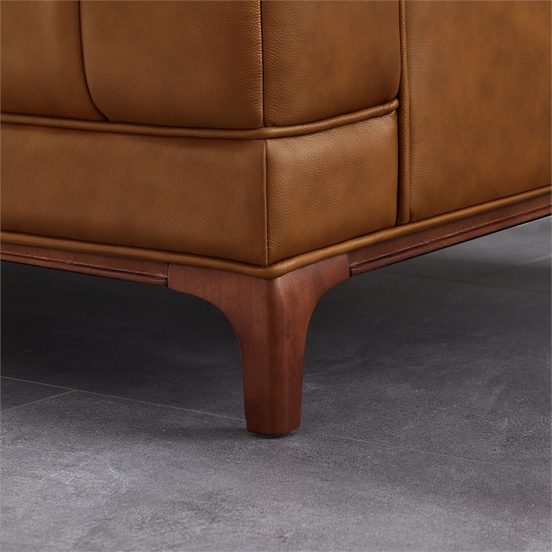 Kenora Mid-Century Furniture Style Upholstered Leather Couch in Cognac Tan