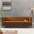 Kenora Mid-Century Furniture Style Upholstered Leather Couch in Cognac Tan