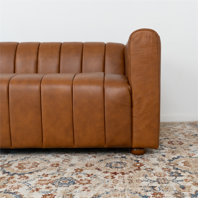 Faroe Mid-Century Modern Genuine Leather Sofa in Cognac Tan