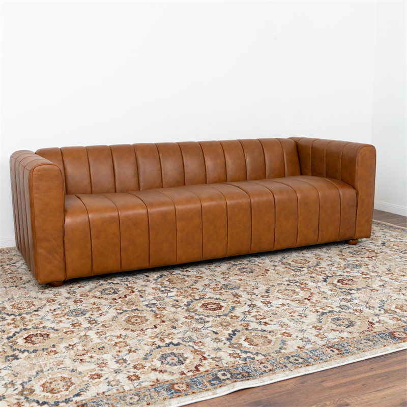 Faroe Mid-Century Modern Genuine Leather Sofa in Cognac Tan