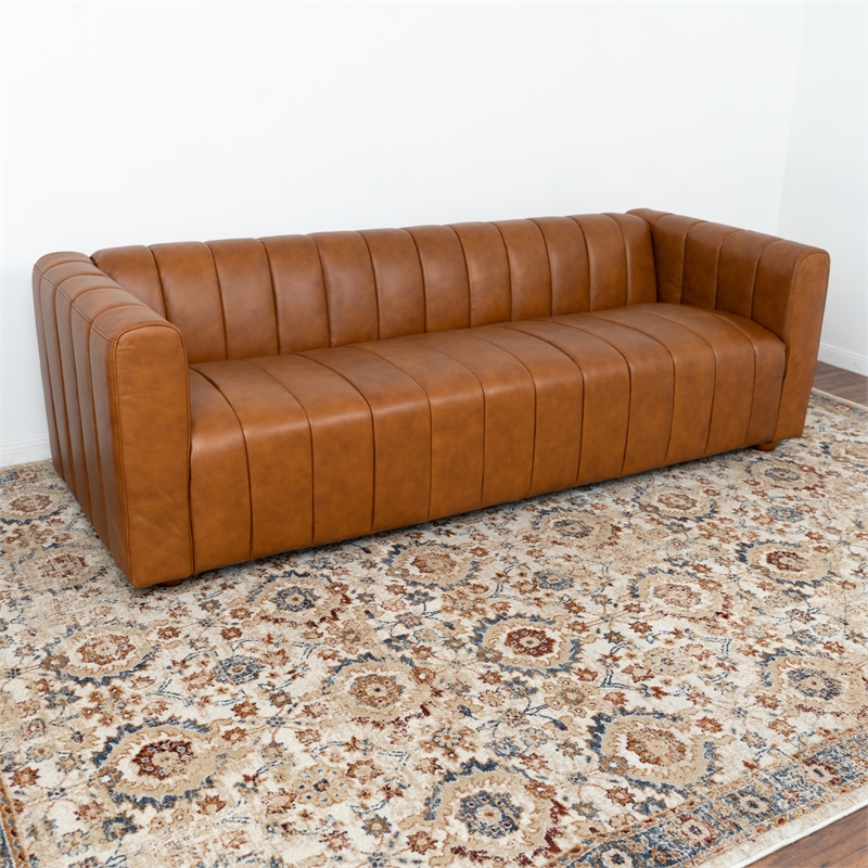 Faroe Mid-Century Modern Genuine Leather Sofa in Cognac Tan
