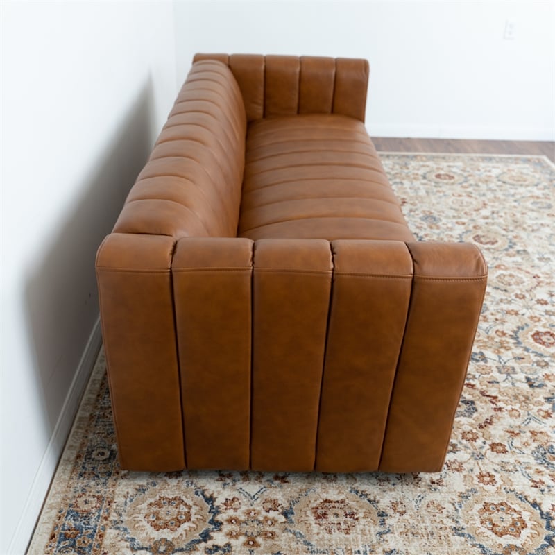 Faroe Mid-Century Modern Genuine Leather Sofa in Cognac Tan
