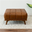 Allen Mid-Century Tufted Tight Back Leather Upholstered Ottoman in Tan