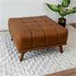 Allen Mid-Century Tufted Tight Back Leather Upholstered Ottoman in Tan