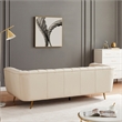 Clodette Mid Century Modern Living Room Genuine Leather Cream Sofa