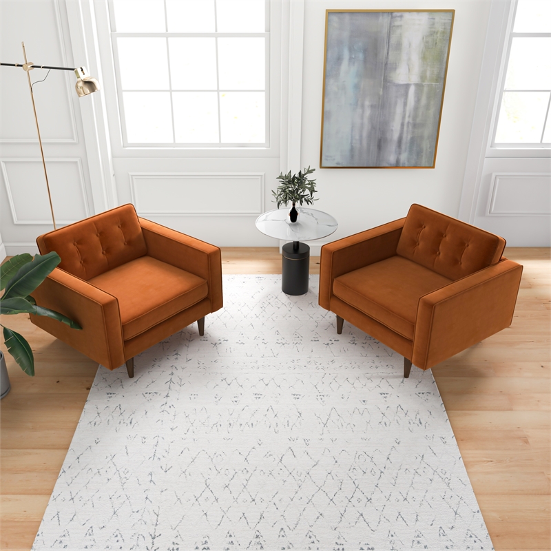 Karmen Mid-Century Pillow Back Velvet Lounge Chair in Orange (Set of 2)