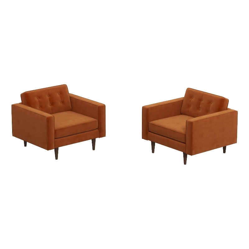 Karmen Mid-Century Pillow Back Velvet Lounge Chair in Orange (Set of 2)