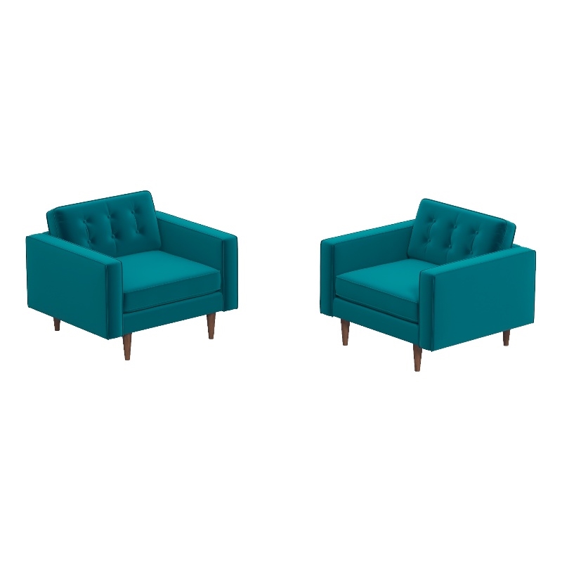 Karmen Mid-Century Pillow Back Velvet Lounge Chair in Turquoise (Set of 2)