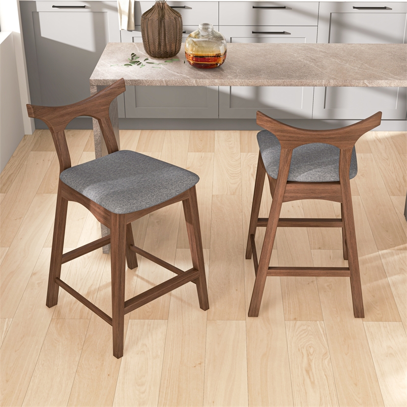 Ashcroft Aversa Fabric Upholstered Counter Stool in Gray (Set of 2)
