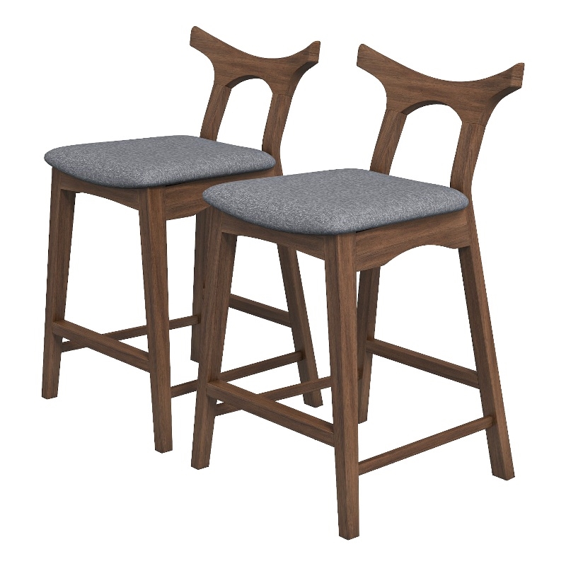 Ashcroft Aversa Fabric Upholstered Counter Stool in Gray (Set of 2)