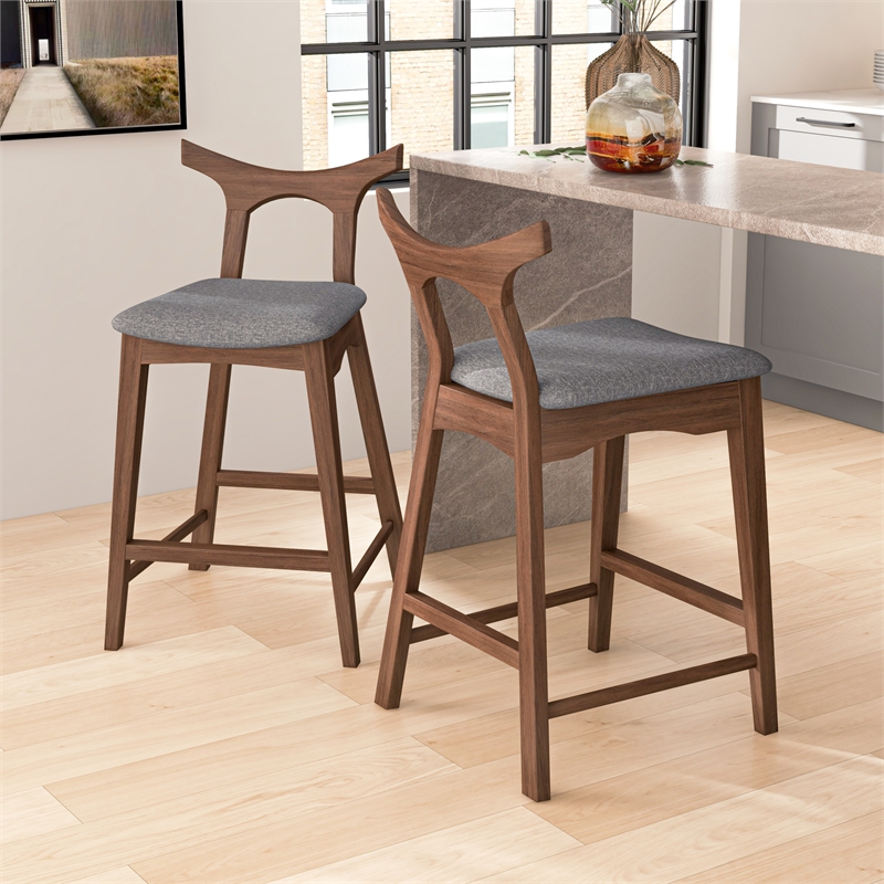 Ashcroft Aversa Fabric Upholstered Counter Stool in Gray (Set of 2)