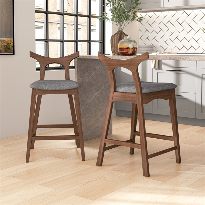 Ashcroft Aversa Fabric Upholstered Counter Stool in Gray (Set of 2)