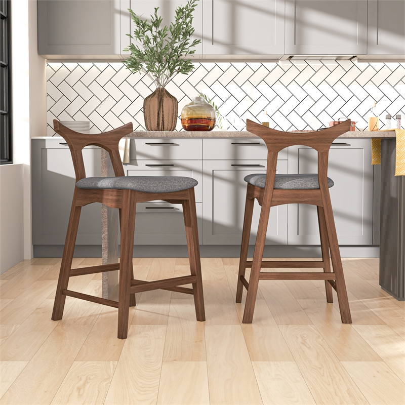 Ashcroft Aversa Fabric Upholstered Counter Stool in Gray (Set of 2)