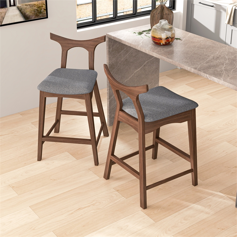 Ashcroft Aversa Fabric Upholstered Counter Stool in Gray (Set of 2)