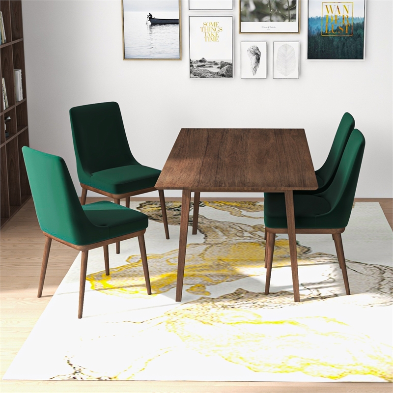 Antares Modern 5 Piece Solid Wood Dining Room & Kitchen Set Walnut Brown